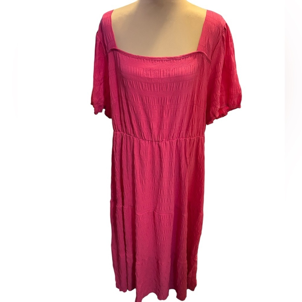 Shein Curve Vibrant Pink Tiered Maxi Short Sleeve Womens Plus Size 4XL=US 22-24W